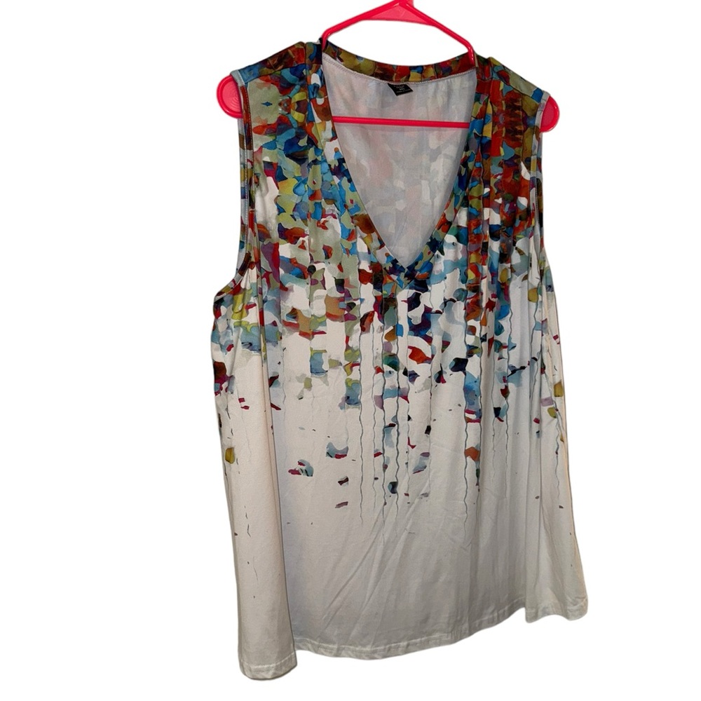 Women’s SHEIN White Tank Top/Sleeveless Shirt With Multicolored Print. Size 3X. - Picture 3 of 8
